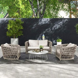 Everly 37.5" Woven Frame Barrel Deep Seating Patio Arm Chair, Oat Beige Axroma Olefin B2719P245982