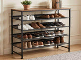 5-Tier Adjustable Shoe Rack Antique Wood Mesh Metal Shelves Wooden Top for 95163687