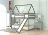 Twin Size Bunk House Bed with Slide and Ladder,Gray 69291769