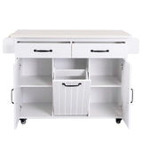 K&K Kitchen Island with Trash Can Storage Cabinet, Kitchen Cart with Drop Leaf, Spice, Towel WF326381AAW
