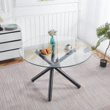Black Dining Table with metal leg and glass,Modern Space Saving Kitchen Table for Living W234P311866