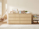 Modern Natural Wood 6 Drawer Dresser, Wave Panel Drawer Fronts, Storage Cabinet, Versatile Chest of W409P371357