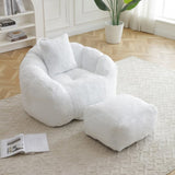 Giant Bean Bag Chair withFootstool, Oversized Bean Bag for Adults and Kids, Faux Fur Shell-Shaped 57728667