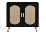2-door vertical shoe cabinet particle board plastic rattan black frame original wood rattan 51206975