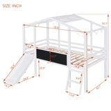 ZNTS Twin Size Loft Bed with Ladder and Slide, House Bed with Blackboard and Light Strip on the Roof, 96498057