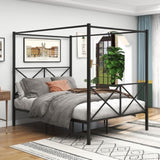 Metal Canopy Bed Frame, Platform Bed Frame Queen with X Shaped Frame Queen Black W84034643
