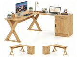 Reversible L-Shaped Computer Desk, Oak Finish Corner Writing Desk with Drawer & Storage Cabinet, 15869788