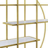 70.8 Inch Round Office Bookcase Bookshelf, Display Shelf, Two Drawers, Gold Frame WF306850AAG