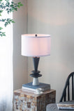 D15x26.7" Black Aluminum Table Lamp with Two Varying Disc Accents and White Shade W2078P326342