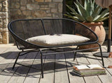 CONDESSA OUTDOOR PATIO WICKER LOVE SEAT, BLACK PE RATTAN & IRON FRAME, SET OF 1 N775P423051B