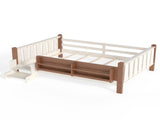 Full Size Floor Bed with Storage Bookcases, Solid Wood Kids Floor Bed with Cute Stairs and W1580P390220