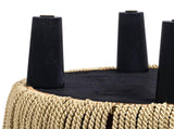 Edward 17.5" Round Upholstered Ottoman with Bullion Fringe Burnt Orange Performance Velvet B2719P320842