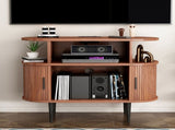 Large Round Record Player Stand with Charging Station & USB Ports, Record Storage Cabinet, Mid W2641P442531
