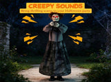 48" Animated Halloween Girl Doll Animatronic, Sound Activated Pop-Up Head with Light Up Red Eyes & 88428130