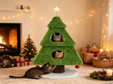 3-Tier Christmas Cat Tree Tower, Stable Pyramid Frame Cat Furniture with Dual Access Condo, Paper 27634730