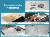 Stainless Steel Kitchen Sink, 36x22 Single Bowl, Overmount Handmade Sink in Brushed, with Cutting T3177P296185