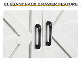 Washed white particleboard with melamine veneer, barn double door with U-shaped internal shelves, 51683906