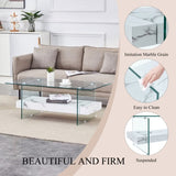 43.3 Inch Modern Two-Tier Coffee Table - An Elegant Combination of Clear Glass and White Marble W2920P226070