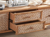 Rattan TV Stand for TVs, Wood TV Stand Mid Century Distressed TV Stand TV Media Console with Drawer W3040P382306