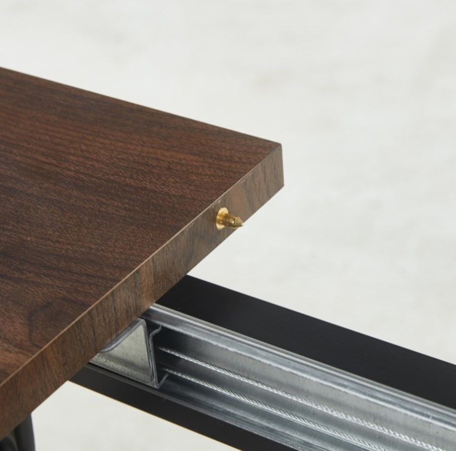 Collapse Metal Table walnut color,Square Extendable Dining Table with metal leg,Modern Spac ...