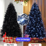 Artificial 7ft Black LED-lit Christmas Tree with 1916PE/PVC Mixed Branch Tips,Hinged Premium & 81307615