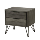 Contemporary Three-Tone Gray Finish Nightstand Perched atop Metal Legs Acacia Veneer Modern Bedroom B01151969