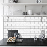48 Pcs White Black Seam Peel And Stick Backsplash Kitchen Glossy PVC Backsplash Bathroom, Removable, 40806607