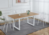 oak color,Square Extendable Dining Table with metal leg,Modern Space Saving Kitchen Table for Living W234P282510