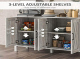 Gray Kitchen Sideboard Buffet 4 Barn Doors, 2 Adjustable Shelves for Home Storage 59440570
