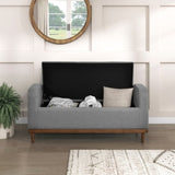 Mid-Century Modern Lift Top Storage Bench 1pc Tufted Gray Upholstered Solid Wood Walnut Finish B011P192193