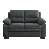 ZNTS Comfortable Plush Seating Loveseat 1pc Dark Gray Textured Fabric Channel Tufting Solid Wood Frame B011122283