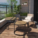 Nesting Coffee Table Set of 2, 27.6inch Round Coffee Table Industrial Wood Finish with Sturdy Metal 47776106