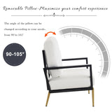 Modern Low Back White Upholstered Accent Armchair with Gold Metal Legs & Rubberwood Frame, Chic Wide N817P237961W