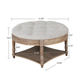 Large Round WaterProof Ottoman Coffee Table 2 Tier Oversized Button Tufted Ottoman with Wooden Shelf W1445P235095