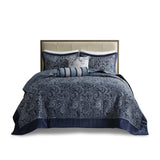 5 Piece Jacquard Bedspread Set with Throw Pillows Navy Queen B03597644