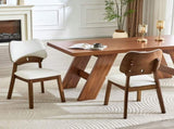 2 walnut colored solid wood dining chairs, with white PU soft packaging on the backrest and seat W1512P508904