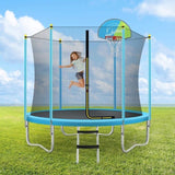 ZNTS 8FT Trampoline for Kids with Safety Enclosure Net, Basketball Hoop and Ladder, Easy Assembly Round 47681486