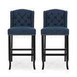 Vienna Contemporary Fabric Tufted Wingback 31 Inch Counter Stools, Set of 2, Navy Blue and Dark 64856.00NBLU