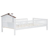 Twin Size Wood Platform Bed with House-shaped Headboard, LED and Built-in Storage, White N709P184429K