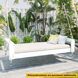 TOPMAX Twin Size Porch Swing Bed Seating Group, Patio Acacia Wood Swing Frame with Hemp Ropes for N717P210135K