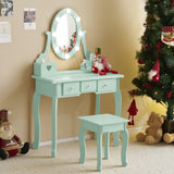 Kids Vanity Set with Mirror and Lights and Stool, 5 Storage Drawers, Pretend Play Princess Makeup 92849524