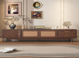 Mid Century Modern TV Stand for 80" TVs, Entertainment Center with Sliding Doors and Drawers, TV N710P257617P