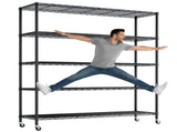 Adjustable layer spacing, wheeled display stand, iron, 117*45*185cm, powder-coated black 53017573