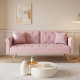 A 69.7-inch-long sofa bed covered in pink velvet fabric, featuring nail head trimndccompanied by W3356P298450