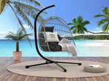 Foldable Hanging Egg Chair with Stand and Pillow, HDPE Rattan and Heavy Duty Aluminum-Steel Frame, W2500P369668