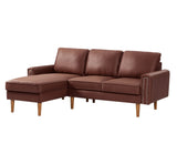 ZNTS 82.2"L-Shape Sofa Couch with Chais Mid-Century Copper Nail on Arms,strong wooden leg and suede W1825P147946