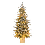 ZNTS 6 FT Snow Flocked Pre-lit Artificial Christmas Tree with Metal Pot Stand, Hinged Xmas Fir Tree with 36426356