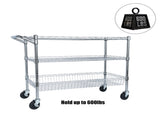 Heavy Duty Rolling Utility Cart,3 Tier Rolling Carts with Wheels,with Handle Bar & Shelf 02125237