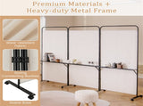 3-Panel Folding Divider with Lockable Wheels and 3 Metal Shelves White 56218480