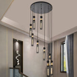 Modern Industrial Multi-Light Pendant Chandelier - 9-Light Black and Gold Adjustable Ceiling Light W1340P233176